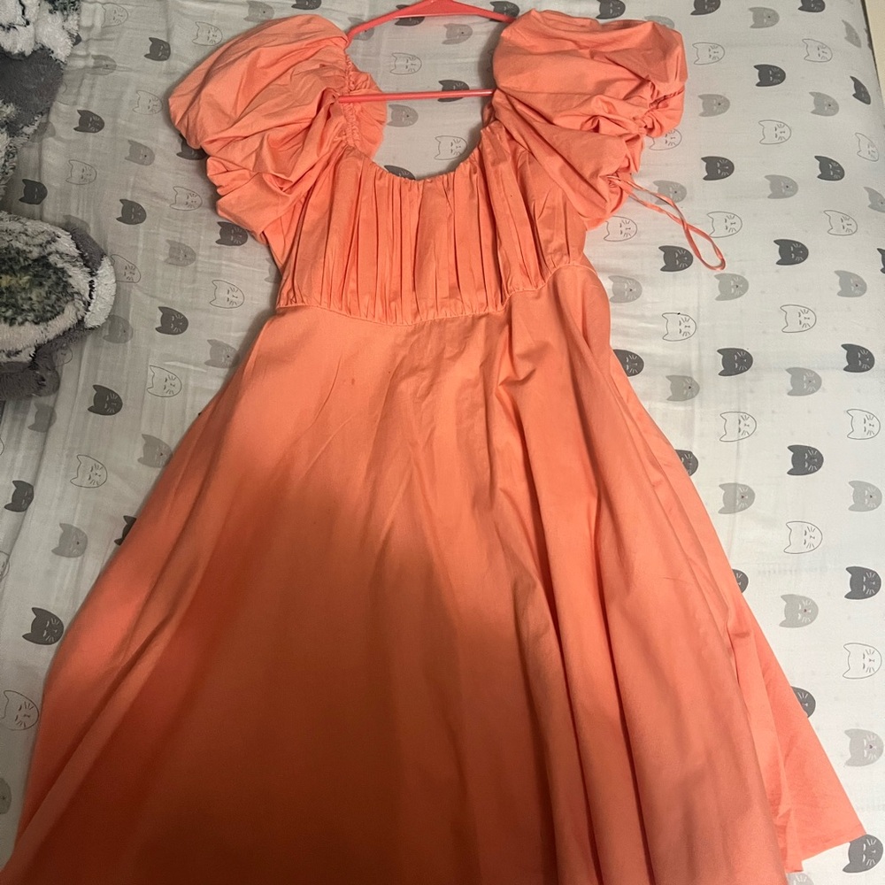 abercrombie and fitch coral puff sleeve dress